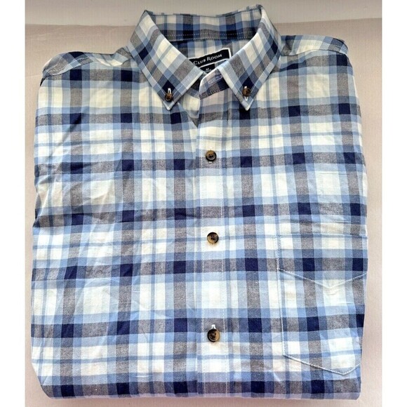 CLUB ROOM Mens Plaid Button-Down Shirt Slim-Fit Stretch Navy Combo Blue Size M - Picture 1 of 5
